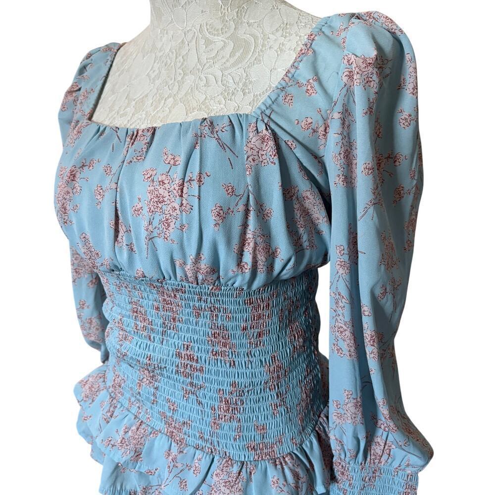 ANTHROPOLOGIE Smocked Milkmaid Sheer BellSleeve Floral Top Fairy Cottagecore y2k